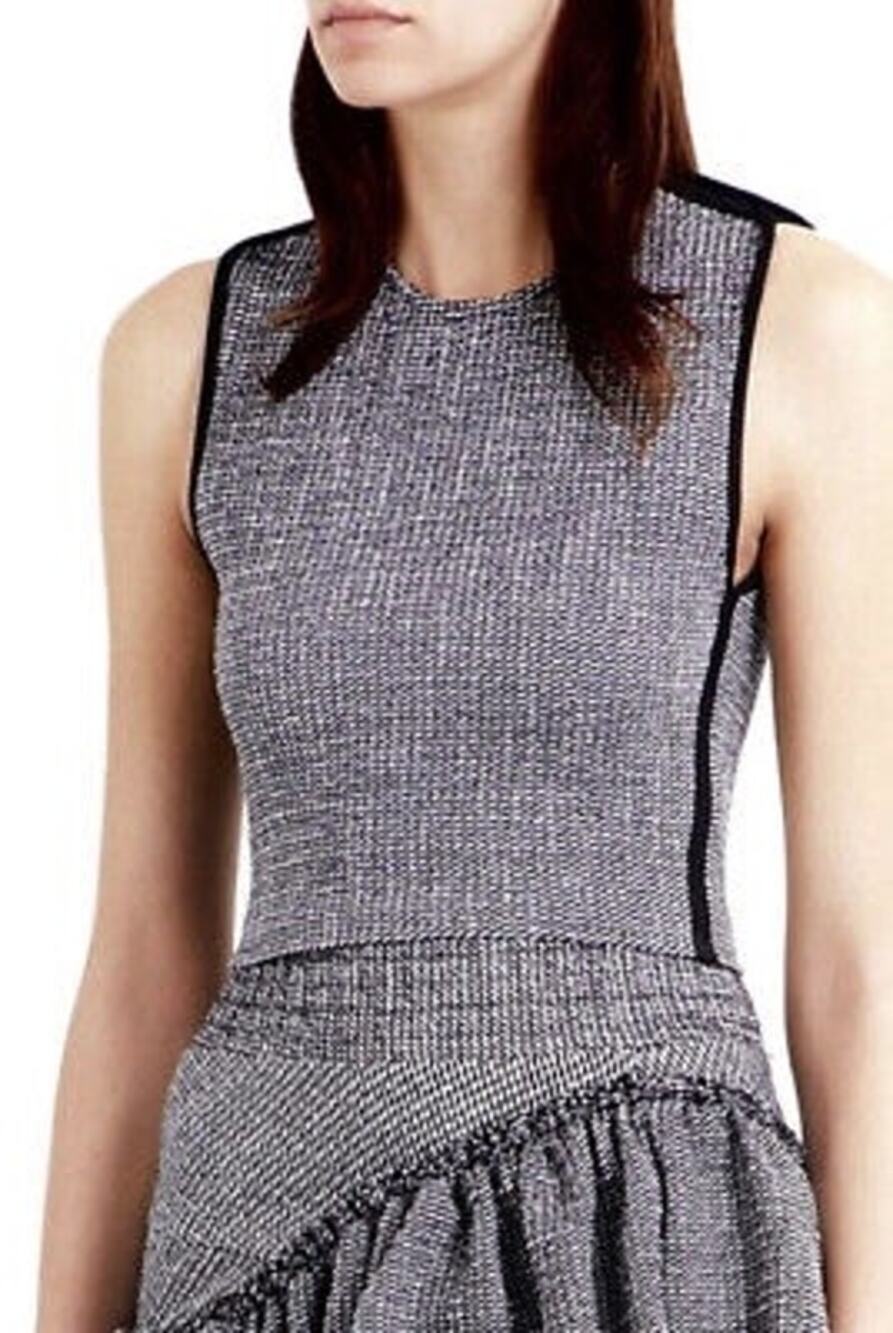 Maje Larza Black White Jacquard Sleeveless Cropped Top Size 1/Small NWT